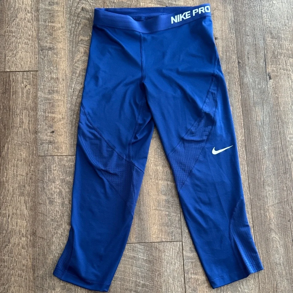 Nike ProbRoyal Blue Capri Leggings with White Swoosh